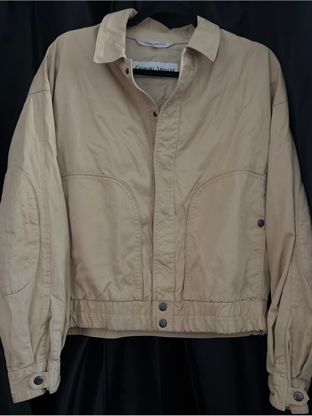 Giorgio Armani Light Beige Snap Front Bomber Jacket